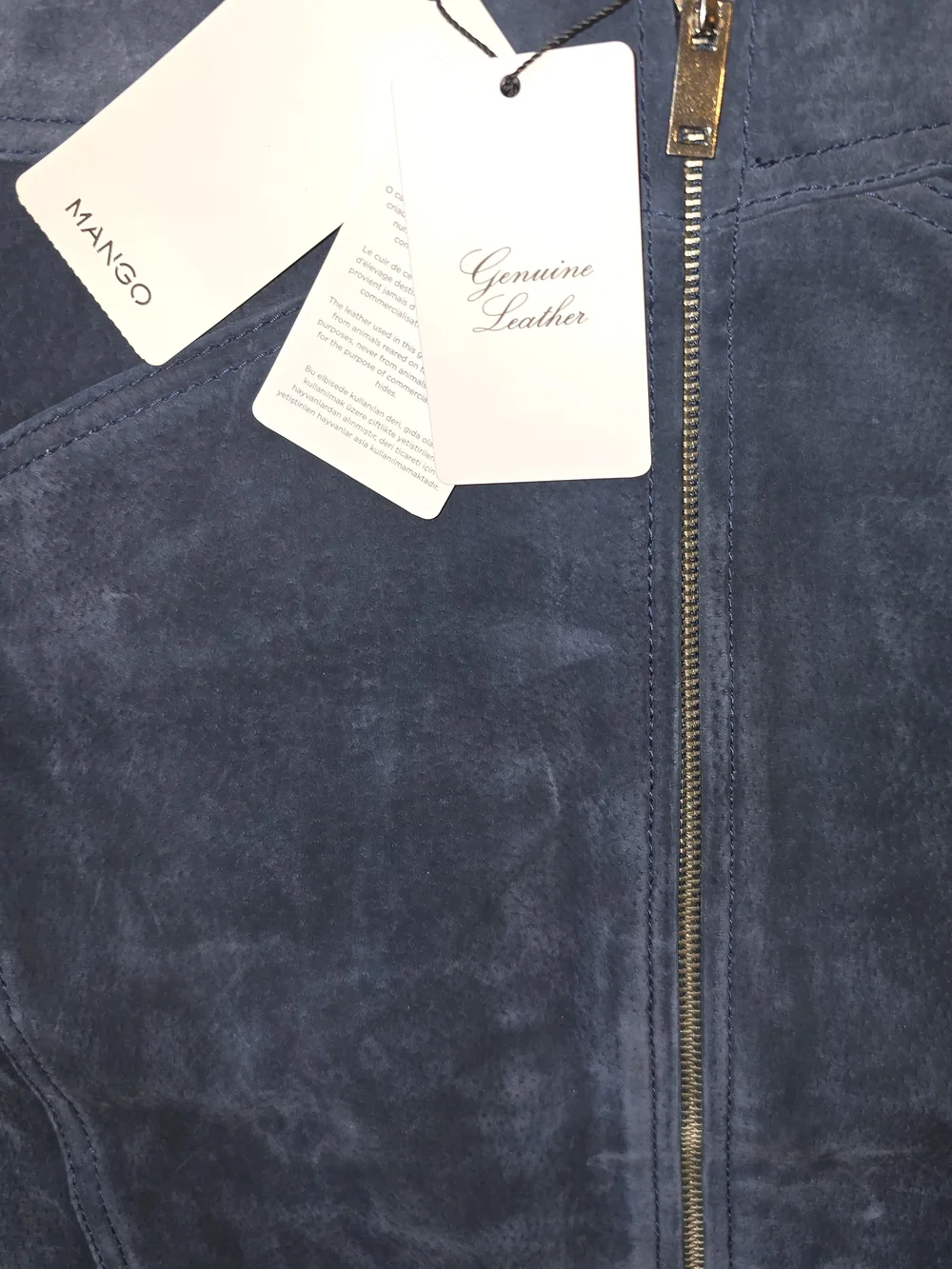 Mango Genuine Leather Mini Skirt Blue Front Zip NWT Size M - Picture 6 of 7